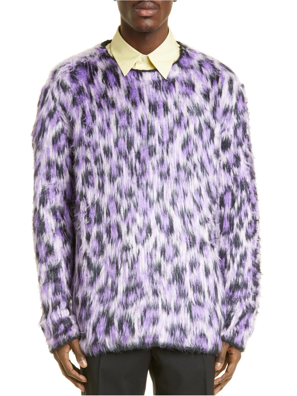 Jil Sander Intarsia Brushed Silk Leopard Sweater in Purple